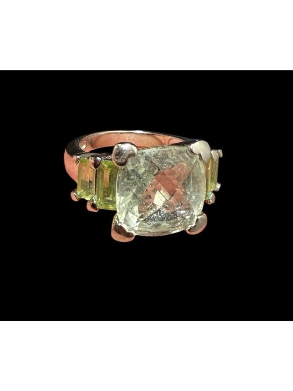 ADI 925 Sterling Silver Square Cut Aquamarine Peridot Ring Size 6